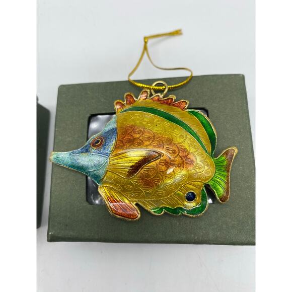 Vintage Cloisonne Enameled Tropical Fish Christmas Ornament Sealife  set of 3 - Picture 8 of 9